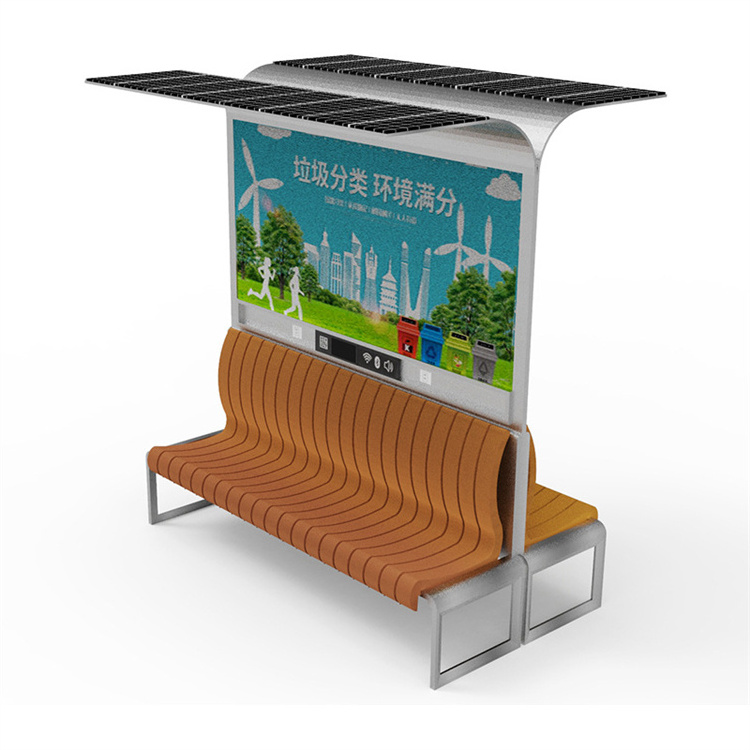 Outdoor metal bus stop solar benches seat with WIFI and billboard