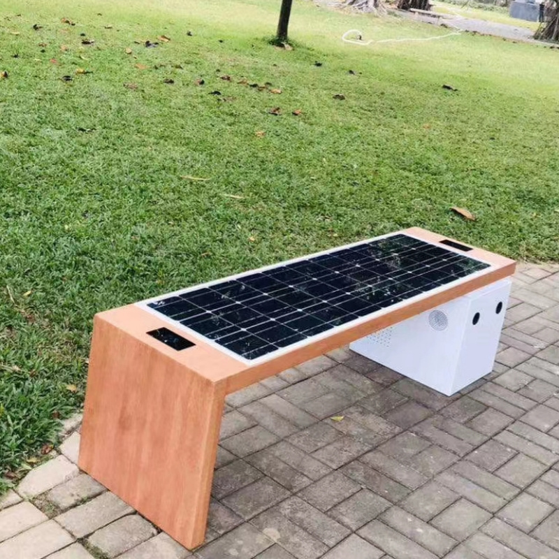 Park modern outdoor wooden smart bench solar multifunctional bench