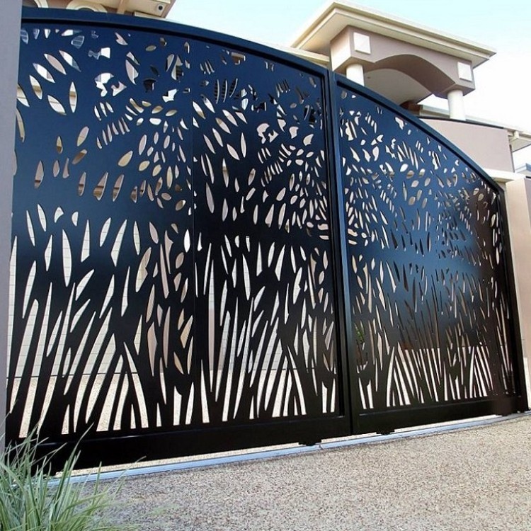 Metal sliding gate hollow out design aluminum curved sliding gate door