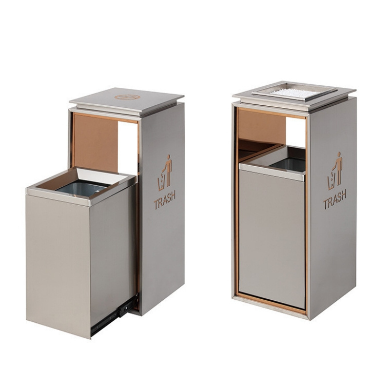 Large luxury stainless steel indoor waste bin pull out sorting garbage bin