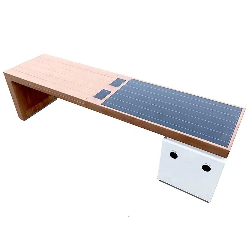 Park modern outdoor wooden smart bench solar multifunctional bench