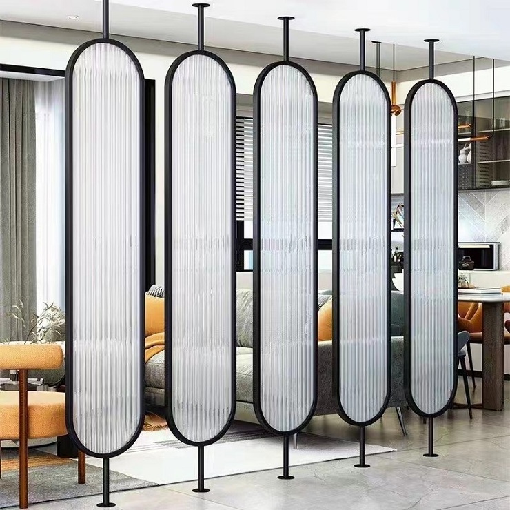 Metal frame inlaid art glass indoor decorative room divider screen