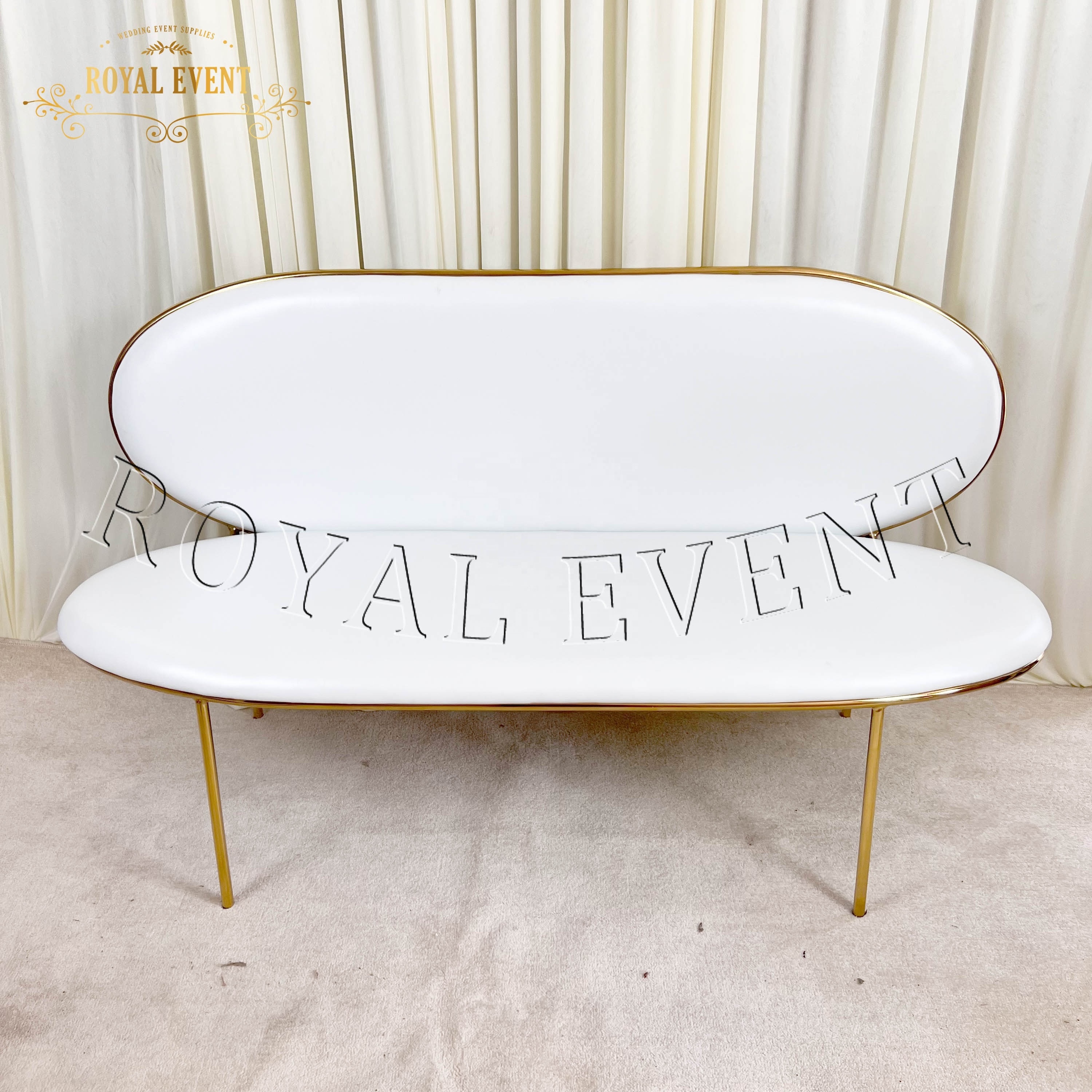 Royal Wedding Furniture Double Egg Oval Chaise Sofa Stainless Steel Golden Wedding Sofa For Bride And Groom