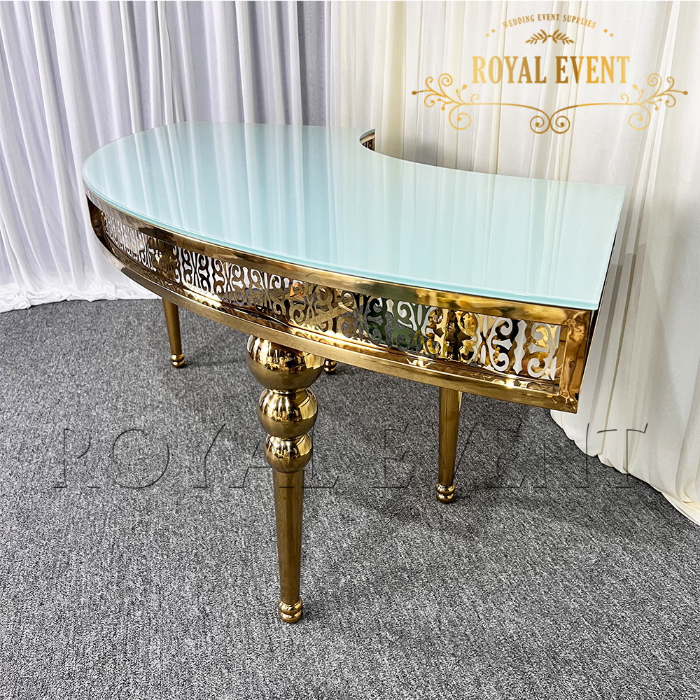 Deluxe Banquet Hall Movable Serpentine Table Wedding Gold Stainless Steel dining Table