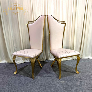 Fancy High Back Velvet Bridal Chair Golden Stainless Steel Frame King Throne Chair For Rental