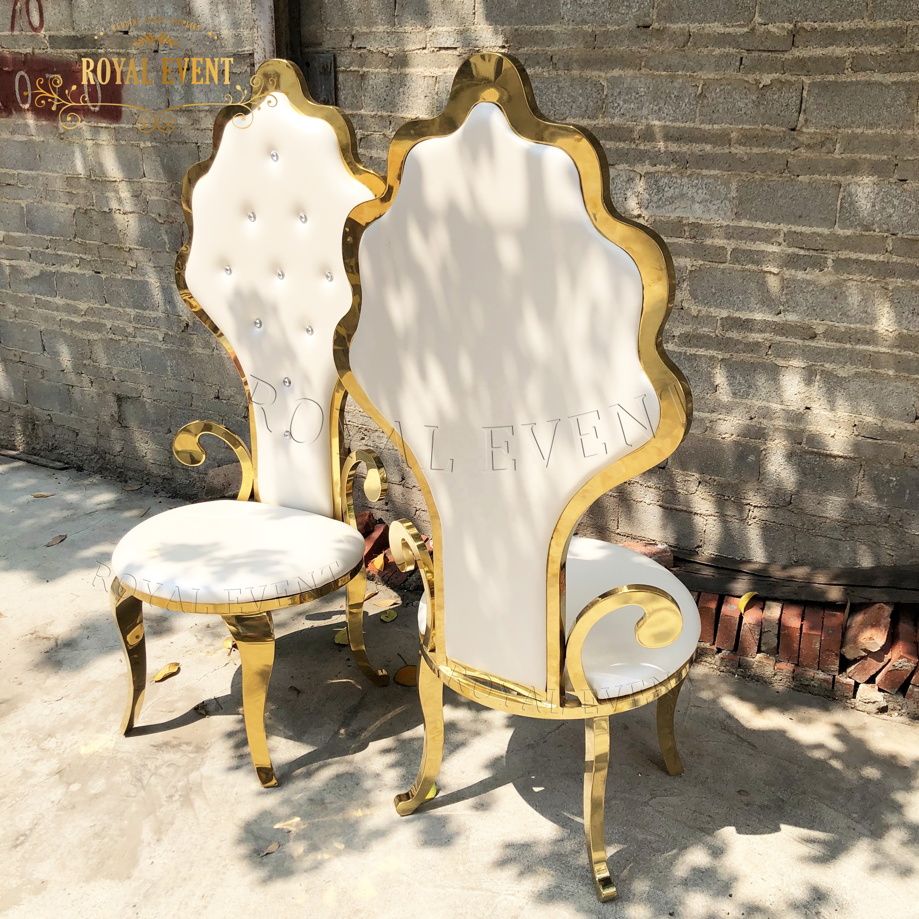 Foshan Factory Sale Gold Stainless Steel Birdcage Wedding Chair High Back King Throne Chairs