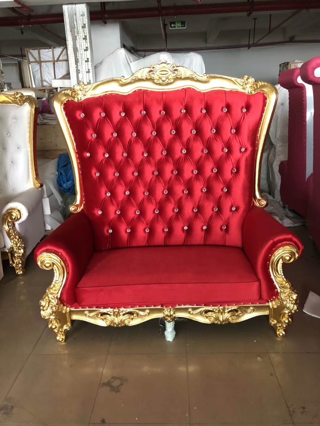 Wedding furniture throne sofa silver and white chairs luxury high back double seat chair for bride and groom