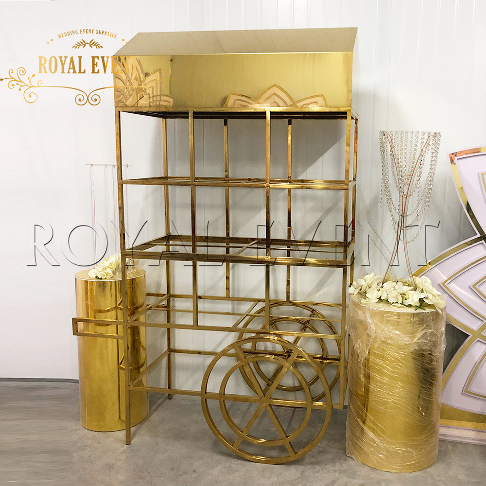 Hot Sale Stainless Steel Wine Cart Metal Cake Display Stand Used Decoration Mariage