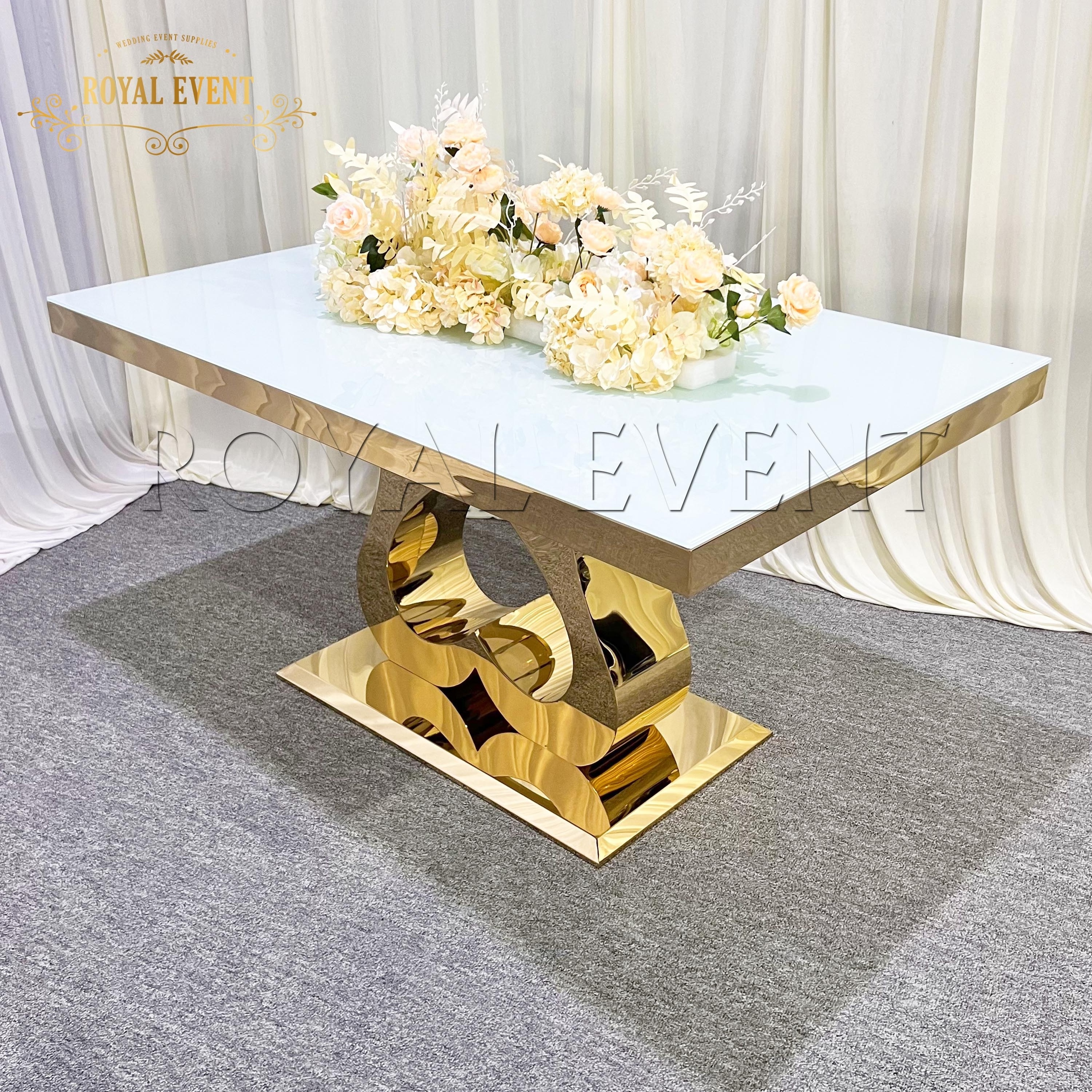 Shiny Golden Bridal And Groom Used Love Table Stainless Steel Wedding Glass Table For Reception