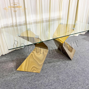 New Design Gold Stainless Steel glass top Wedding Table Elegant Bridal dining Table hotel furniture For Wedding Decor