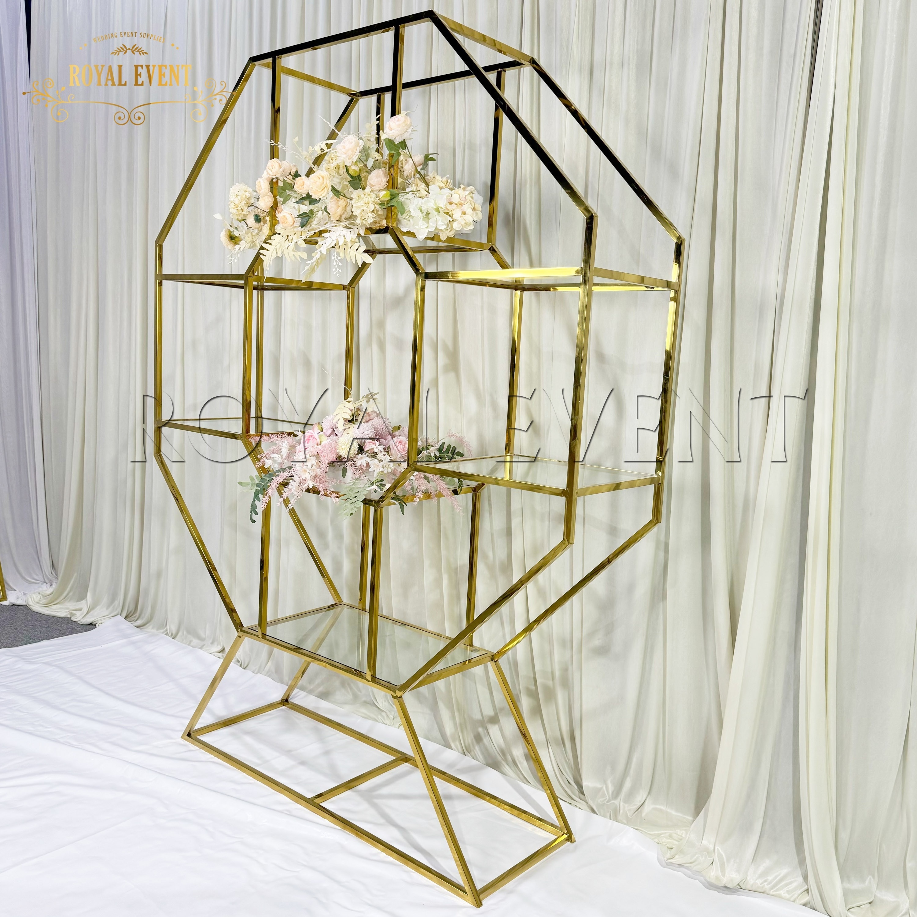 Royal Furniture Gold Wine Shelf Backdrop Bar Display Stainless Steel Party Backdrop For Wedding Decoration