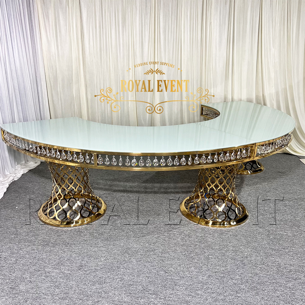 Deluxe Banquet Hall Movable Serpentine Table Wedding Gold Stainless Steel dining Table