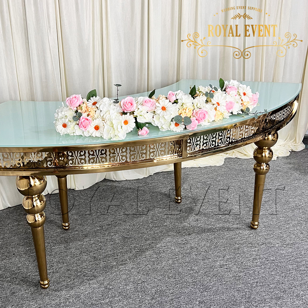 Deluxe Banquet Hall Movable Serpentine Table Wedding Gold Stainless Steel dining Table