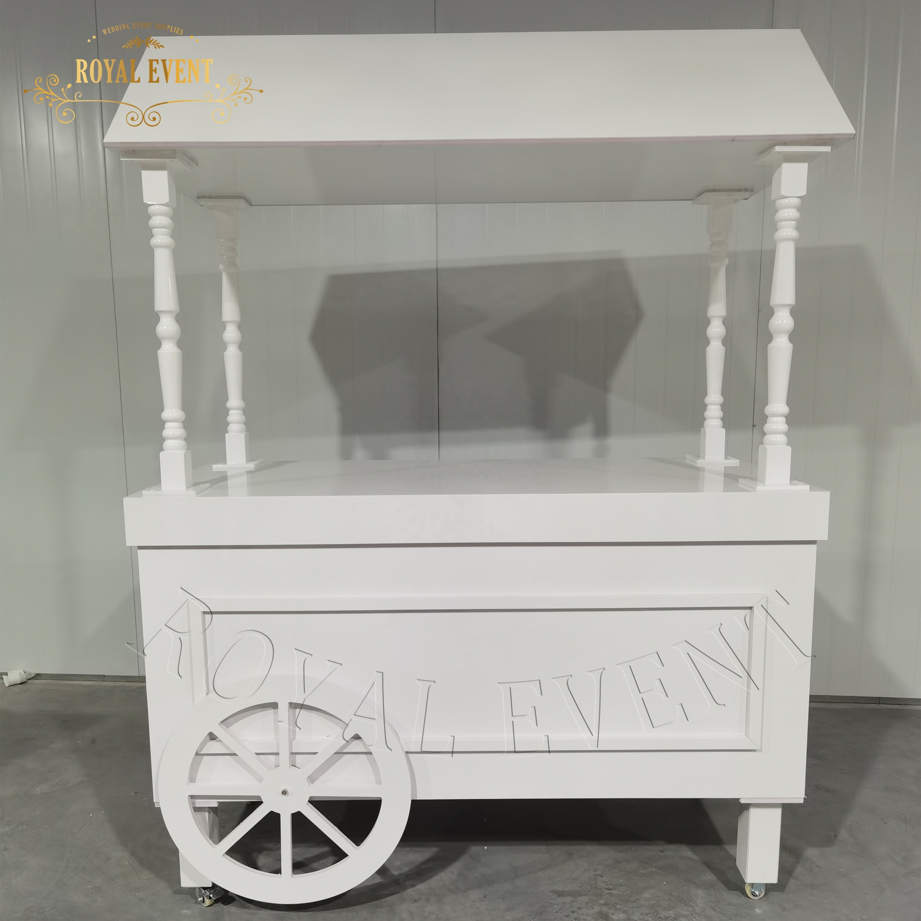 Customized Party Decorations White Acrylic Flower Candy Carts With Wheels For Sale