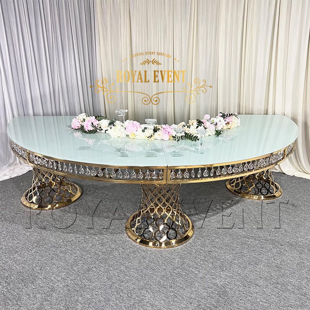 Deluxe Banquet Hall Movable Serpentine Table Wedding Gold Stainless Steel dining Table