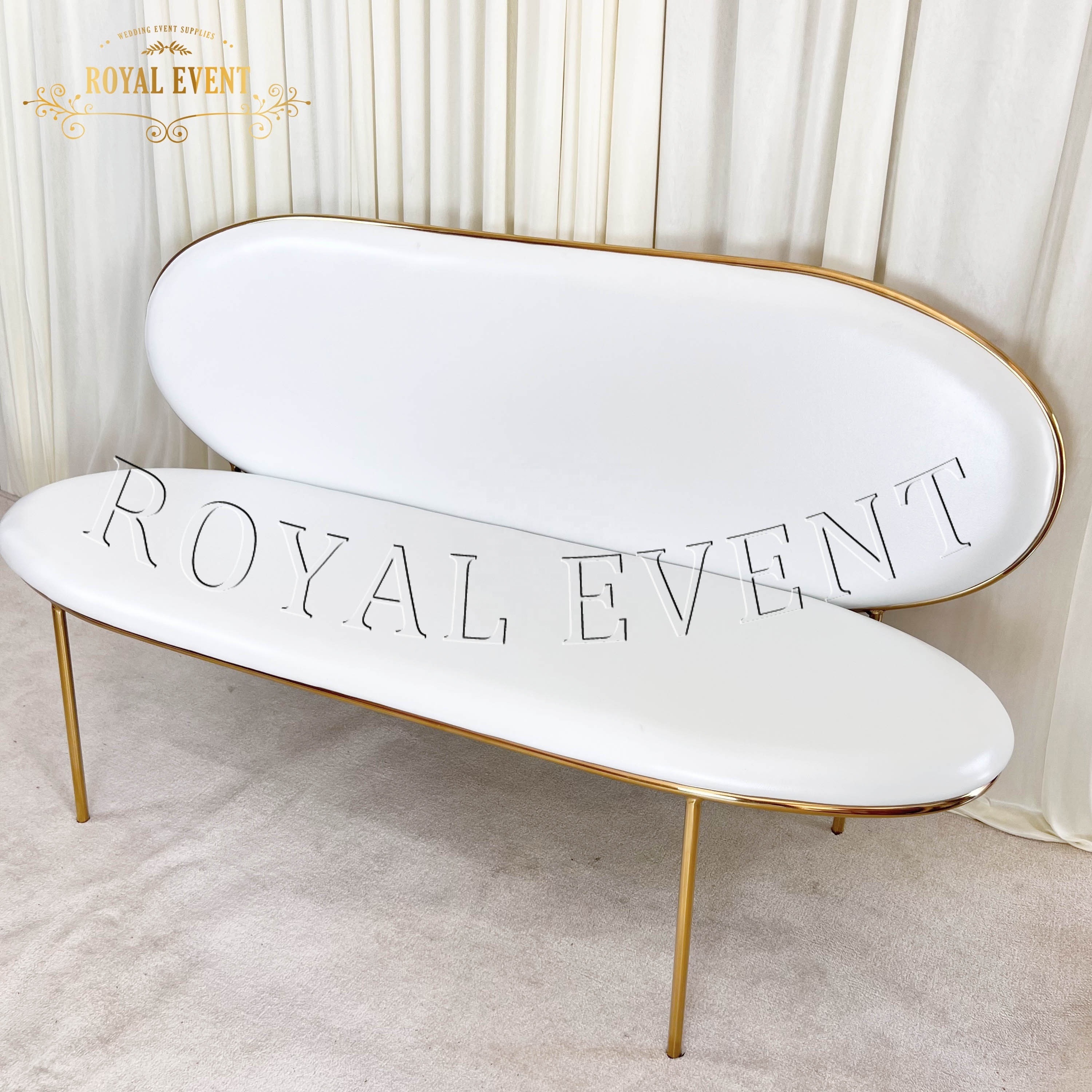 Royal Wedding Furniture Double Egg Oval Chaise Sofa Stainless Steel Golden Wedding Sofa For Bride And Groom