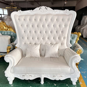 Wedding furniture throne sofa silver and white chairs luxury high back double seat chair for bride and groom