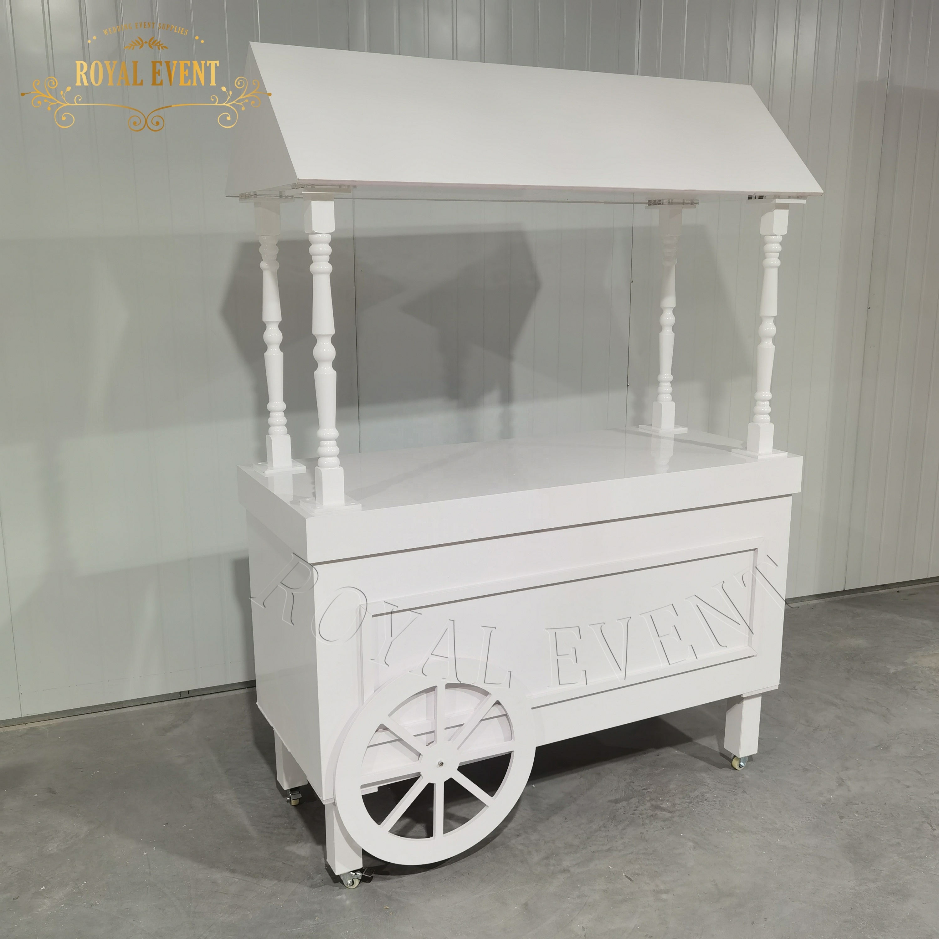 Customized Party Decorations White Acrylic Flower Candy Carts With Wheels For Sale