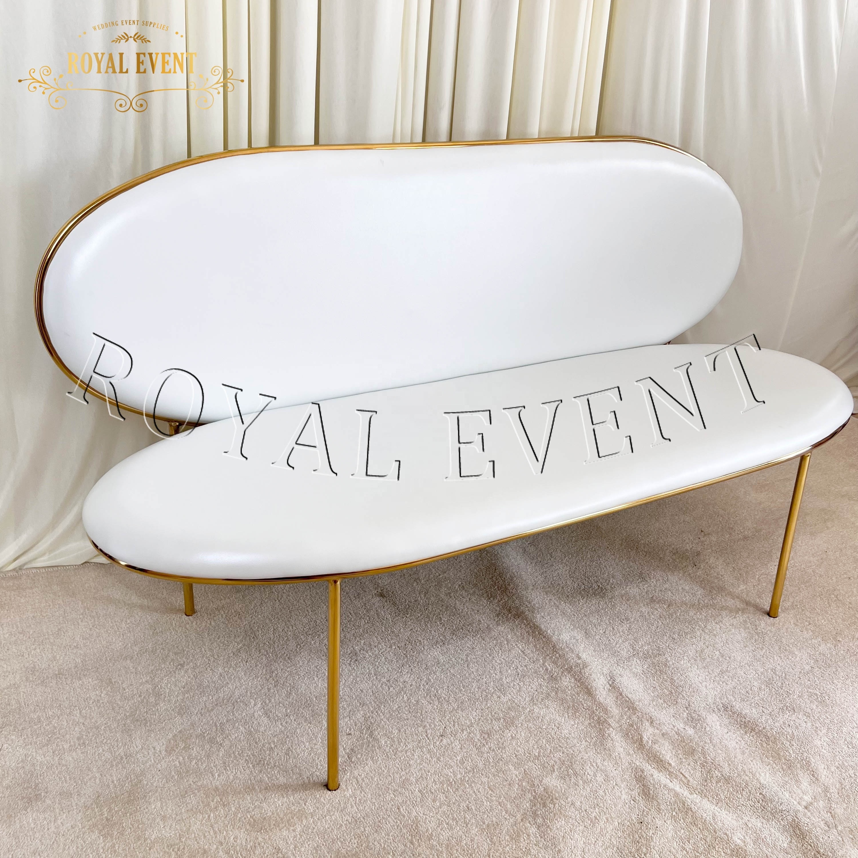 Royal Wedding Furniture Double Egg Oval Chaise Sofa Stainless Steel Golden Wedding Sofa For Bride And Groom