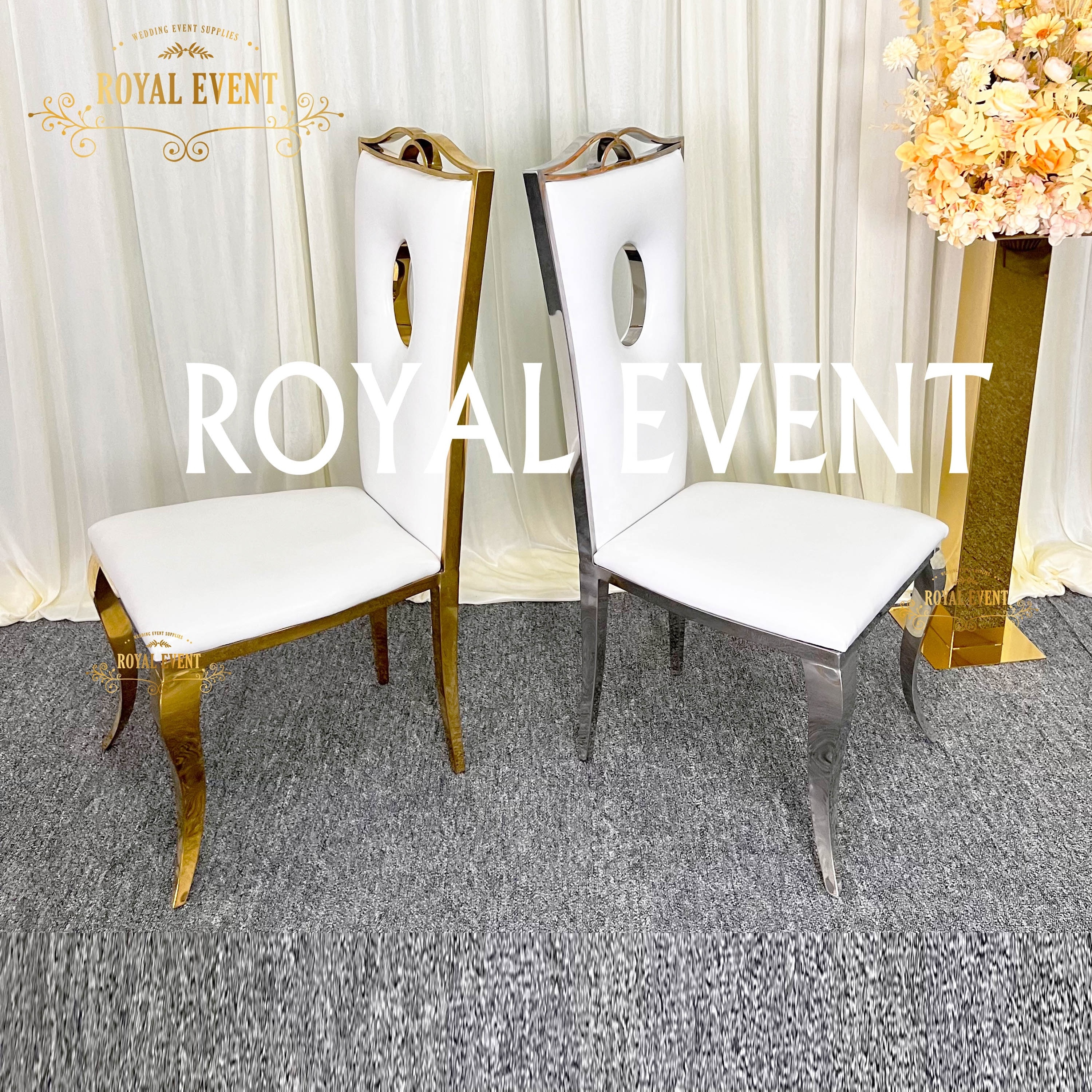 High Quality Hotel Furniture golden chairs Wedding outdoor Bridal Chairs stainless steel high back dining chairs