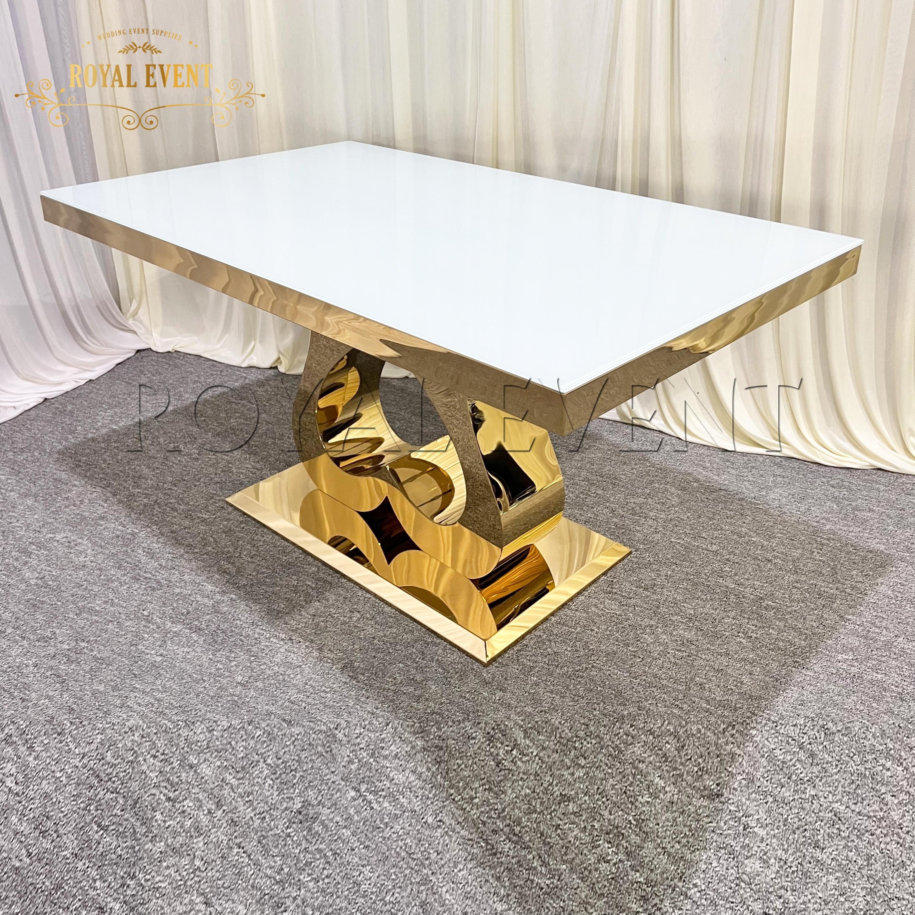 Shiny Golden Bridal And Groom Used Love Table Stainless Steel Wedding Glass Table For Reception