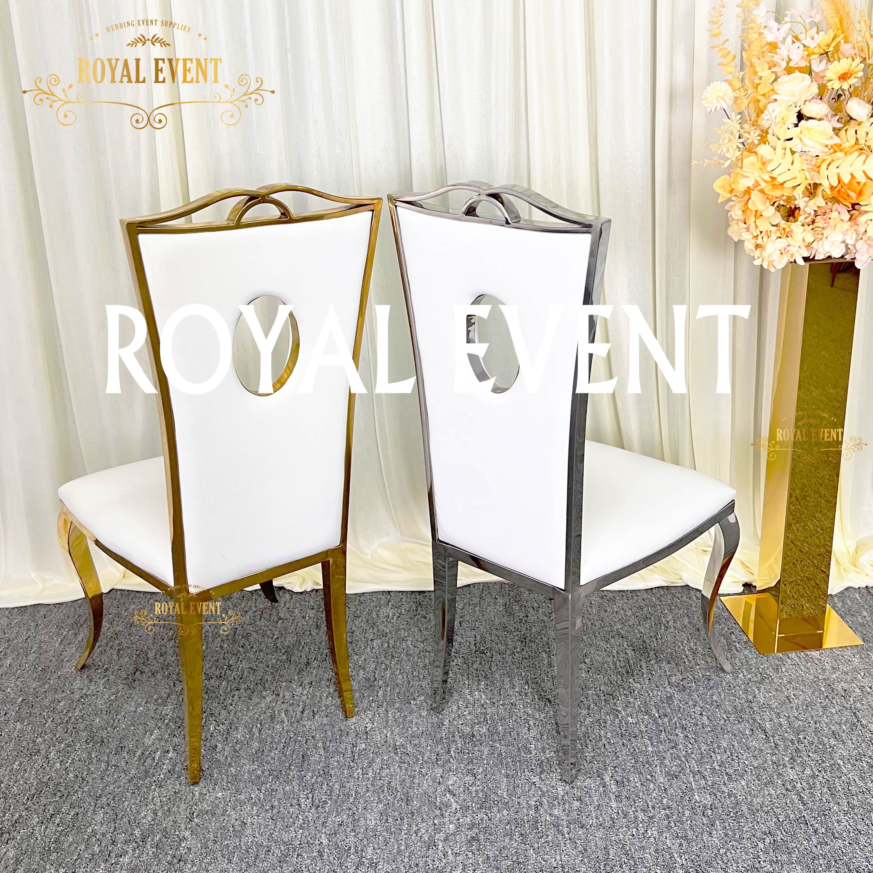 High Quality Hotel Furniture golden chairs Wedding outdoor Bridal Chairs stainless steel high back dining chairs