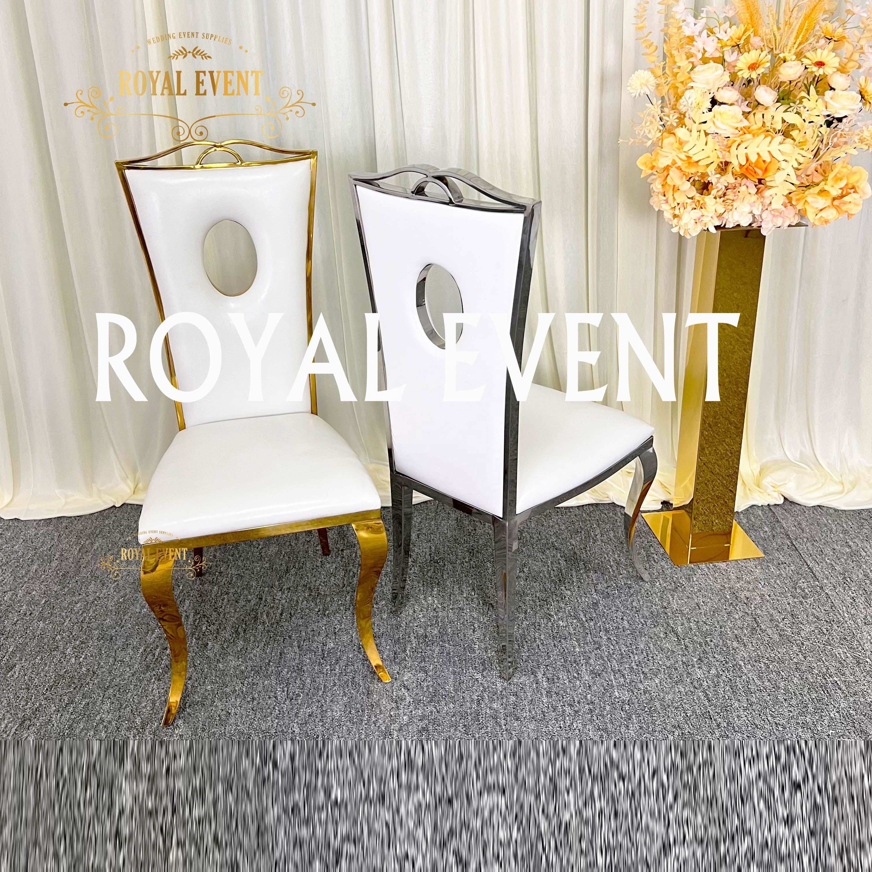 High Quality Hotel Furniture golden chairs Wedding outdoor Bridal Chairs stainless steel high back dining chairs