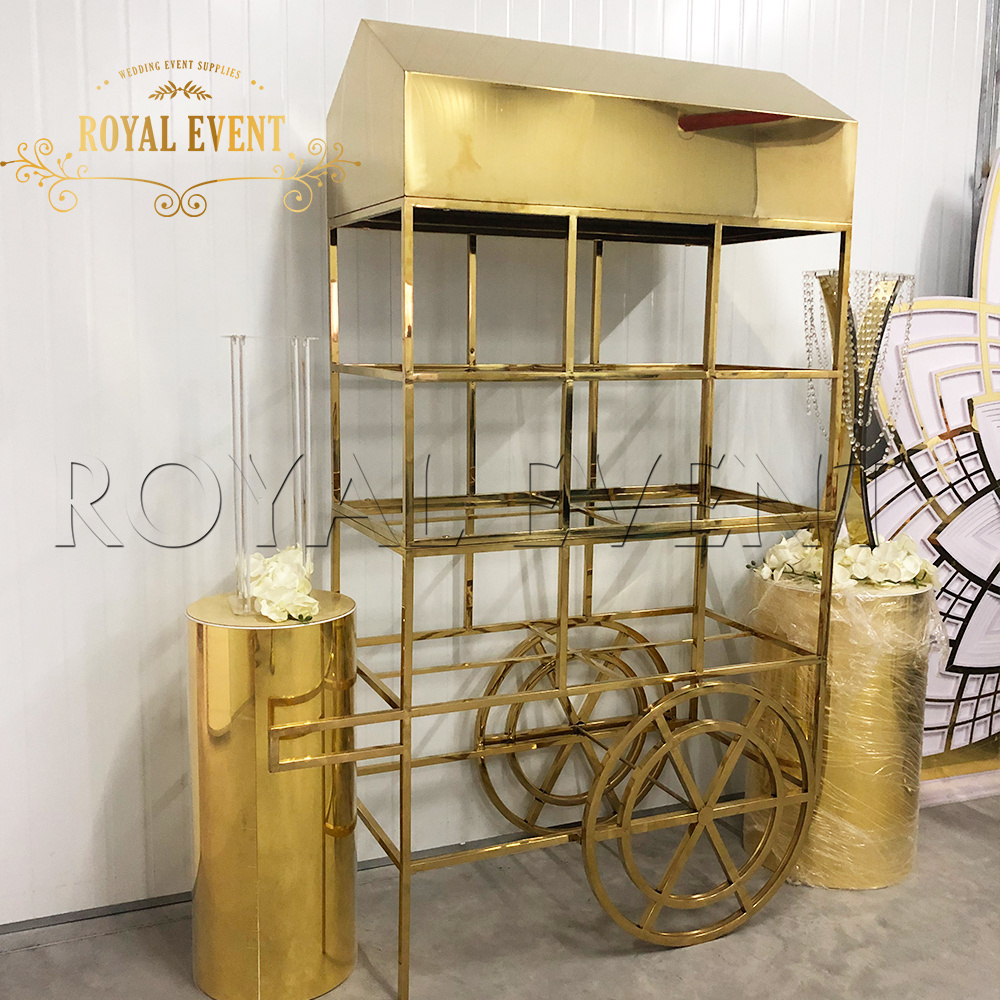 Hot Sale Stainless Steel Wine Cart Metal Cake Display Stand Used Decoration Mariage