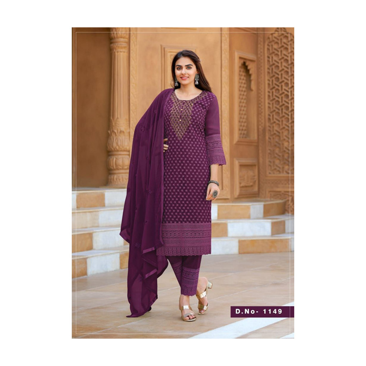 Latest Arrival Classic Design Heavy Georgette Schiffli Work With Siroski Neck & Hand Work Salwar Suit for Women