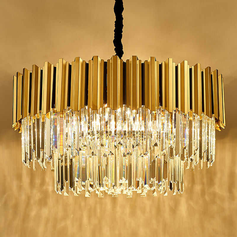 Wholesale Stainless Steel Customization Modern Gold Ceiling Lamp Crystal Chandelier For Living Room Height Adjustable