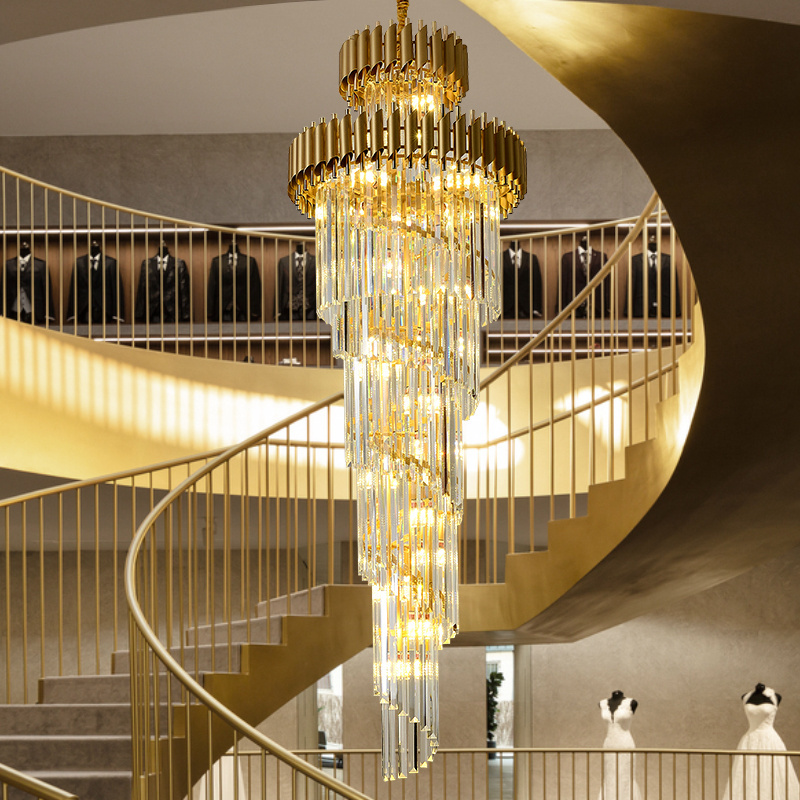 Stairway Chandelier Luxury Crystal Foyer Modern Gold K9 Crystal Chandelier For Attic Decoration crystal Pendant Light Customized