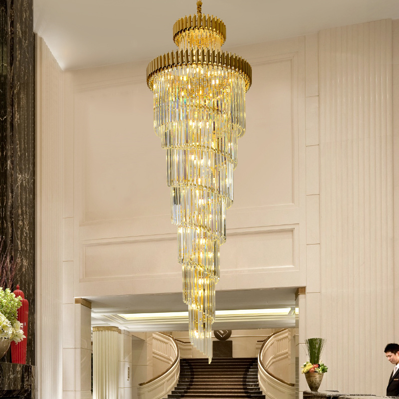 Stairway Chandelier Luxury Crystal Foyer Modern Gold K9 Crystal Chandelier For Attic Decoration crystal Pendant Light Customized