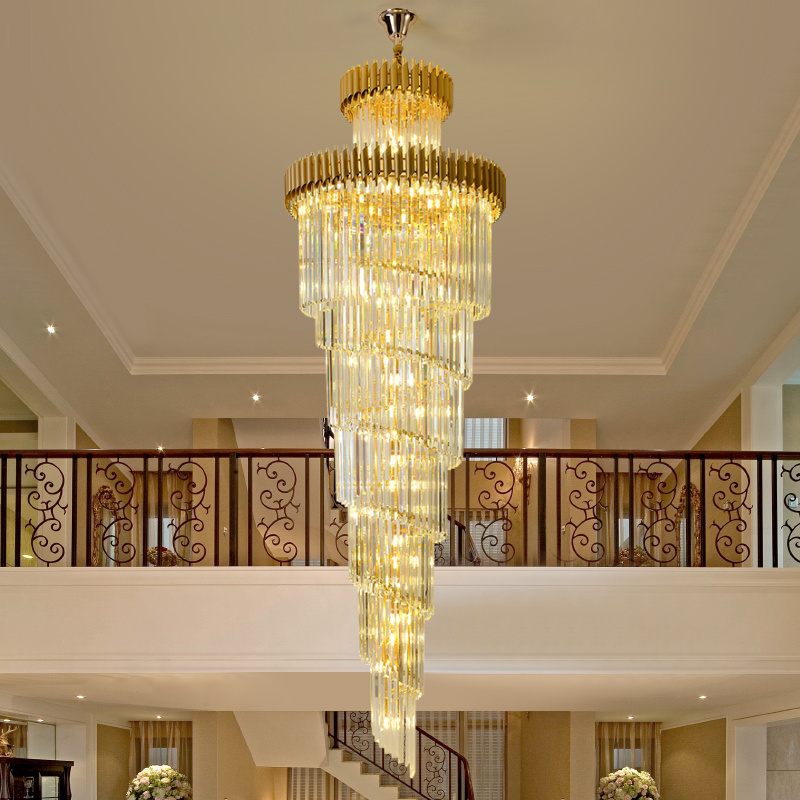 Stairway Chandelier Luxury Crystal Foyer Modern Gold K9 Crystal Chandelier For Attic Decoration crystal Pendant Light Customized