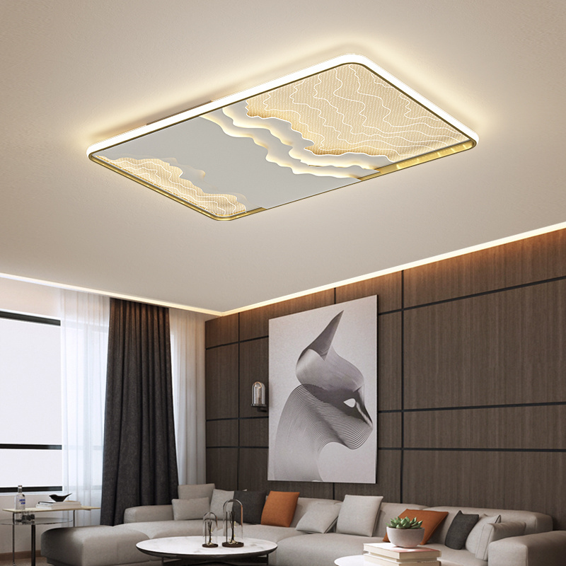 Wholesale Price Fancy New Design Gold Rectangle Home Modern Lighting  Fixtures Indoor Flush Mount Restaurant Led Ceiling Light