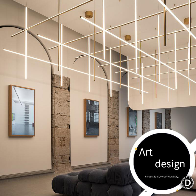 Customized Nordic Contemporary LED Linear Pendant Light Chandelier Hang Lamp Office Hotel Art Decorative Tube Ceiling Lighting