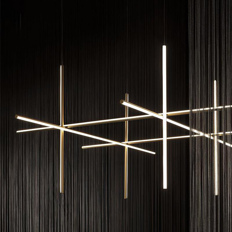 Customized Nordic Contemporary LED Linear Pendant Light Chandelier Hang Lamp Office Hotel Art Decorative Tube Ceiling Lighting