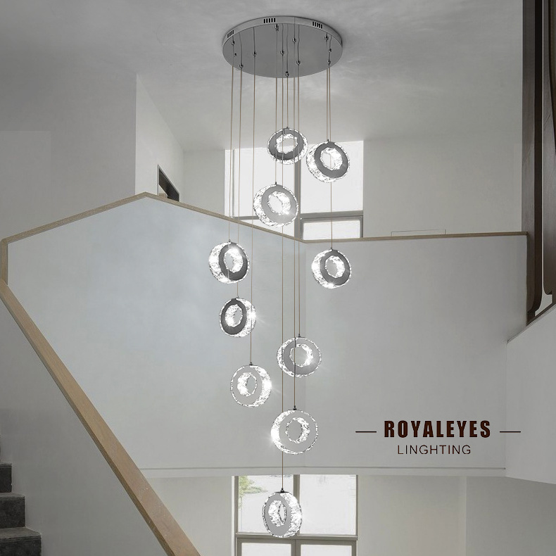 Villa Stairwell Pendant Lamp Rotating Crystal Pendant Nordic Light Modern Minimalist Duplex Building Living Room Hanging Lights