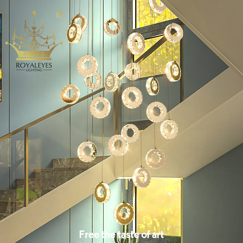 Villa Stairwell Pendant Lamp Rotating Crystal Pendant Nordic Light Modern Minimalist Duplex Building Living Room Hanging Lights