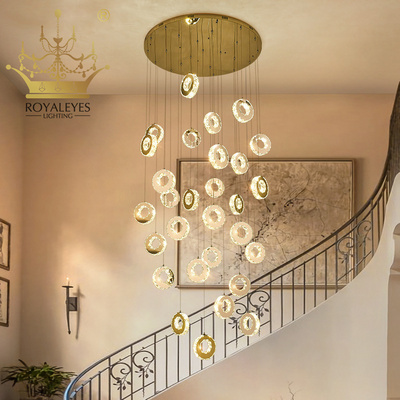 Villa Stairwell Pendant Lamp Rotating Crystal Pendant Nordic Light Modern Minimalist Duplex Building Living Room Hanging Lights