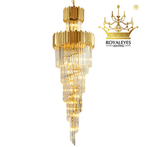 Modern Luxury Stainless Steel K9 Crystal Led Chandelier Villa Stairs Dimmable Lighting Foyer Hanging Living Room Lamp Fixtures