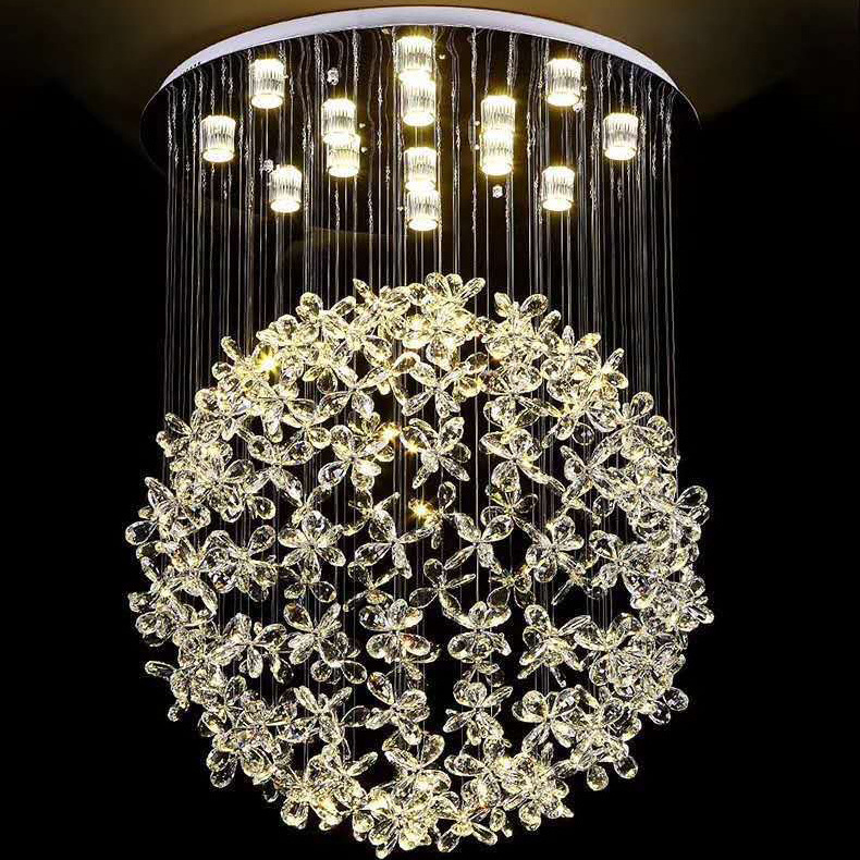 Crystal Clear K9 Ceiling Lamps Flower Ball Stairway Modern Villa Chandelier Lighting Hanging Fixture Mall Gu10 Led Lights