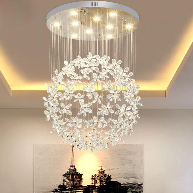 Crystal Clear K9 Ceiling Lamps Flower Ball Stairway Modern Villa Chandelier Lighting Hanging Fixture Mall Gu10 Led Lights