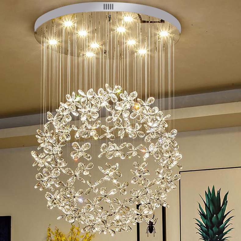 Crystal Clear K9 Ceiling Lamps Flower Ball Stairway Modern Villa Chandelier Lighting Hanging Fixture Mall Gu10 Led Lights