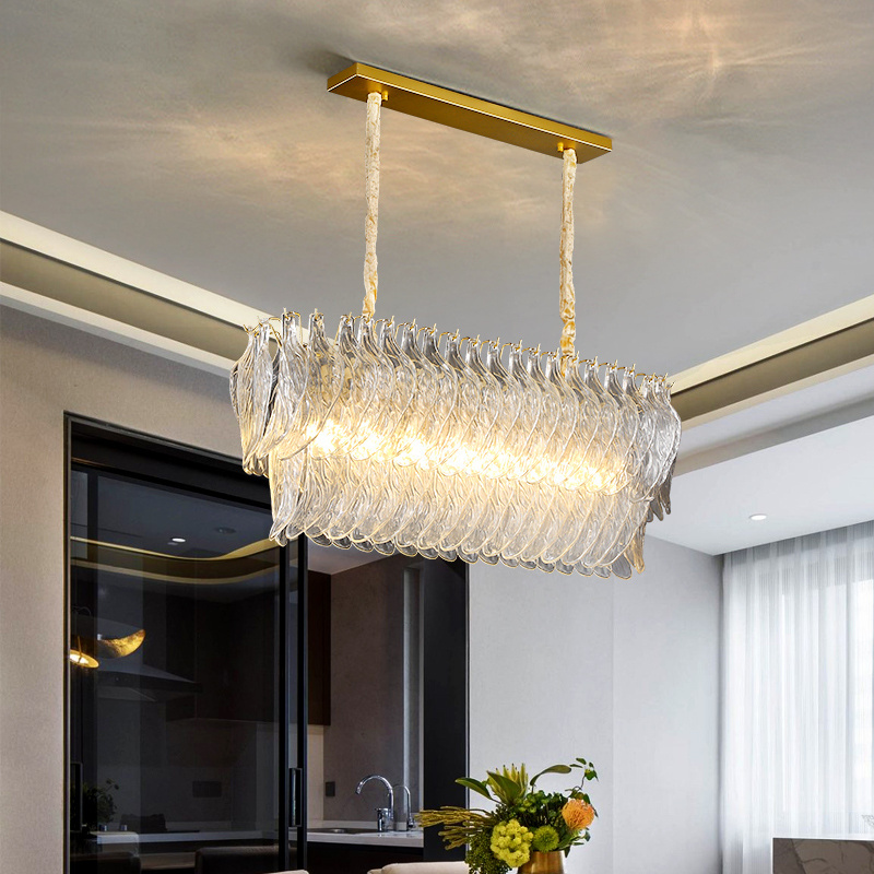 Golden White Wave Glass Chandelier Hanging Lights for Ceiling Lustre Decoration Luxury Home Decor LED Light Fixture