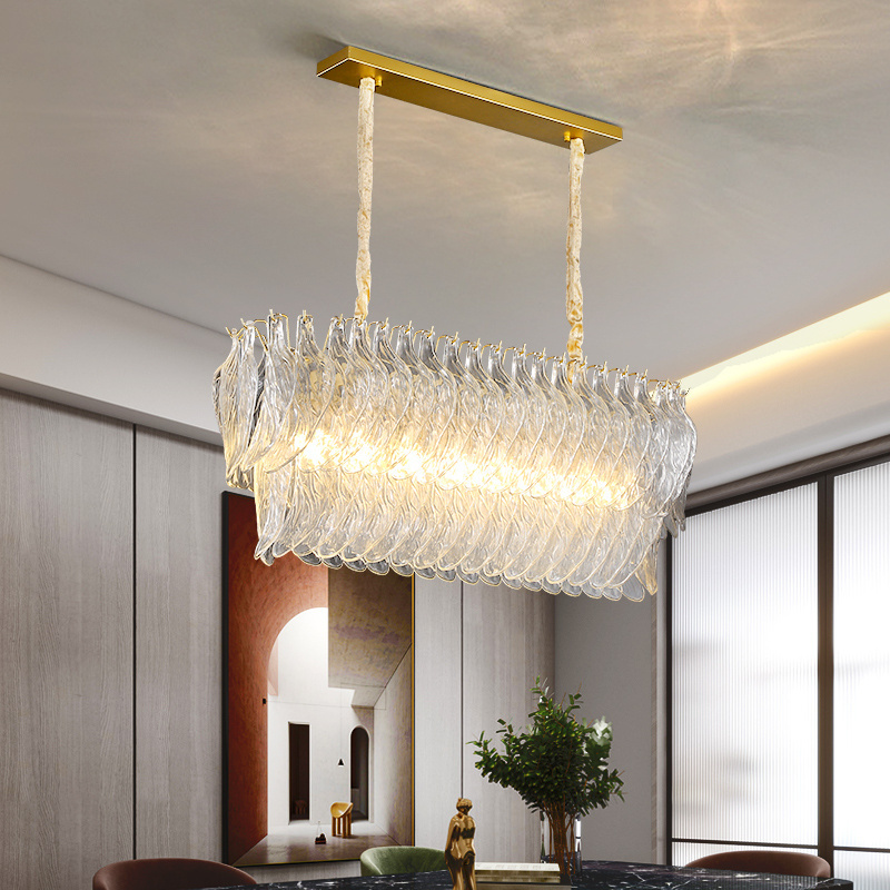 Golden White Wave Glass Chandelier Hanging Lights for Ceiling Lustre Decoration Luxury Home Decor LED Light Fixture