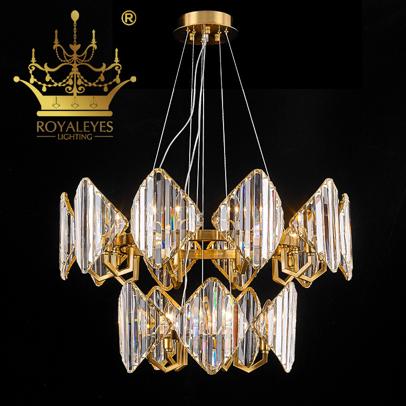 Round Crystal Chandelier Luxury Copper Lighting Fixture For Living Room Gold Ceiling Hanging Lamp Dining Table Kitchen Island