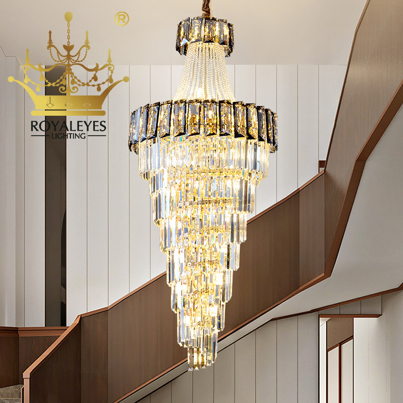 Elegant Big Modern Italian Crystal High Ceiling Pendant Light Chandelier for Hotel Stairs Foyer Entryway Crystal Chandeliers OEM