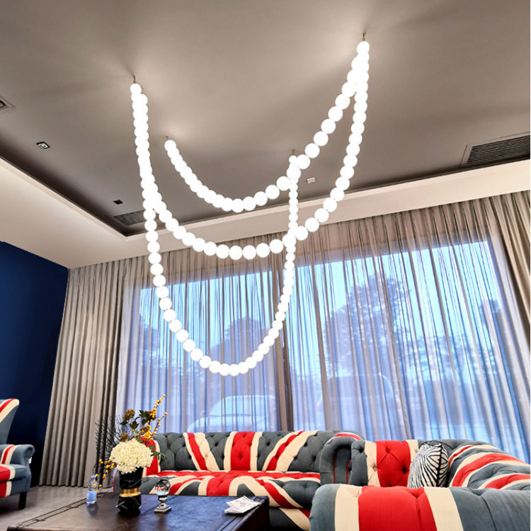 Postmodern Loft Glass Ball Pendant Lamp Creative Necklace Design Restaurant Hall Led Lights Decor Suspension Light Fixtures