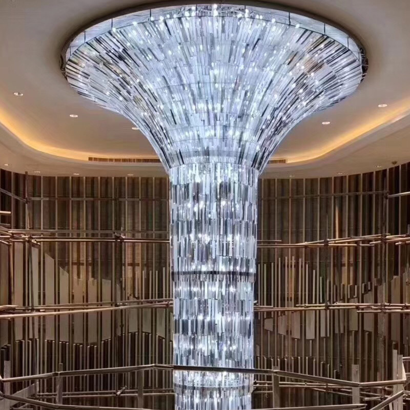 Large Customized Blue Pendant Light Ceiling Project Ceiling Big Banquet Hall Lighting Luxury Glass Ribbon Chandelier Fish Lights