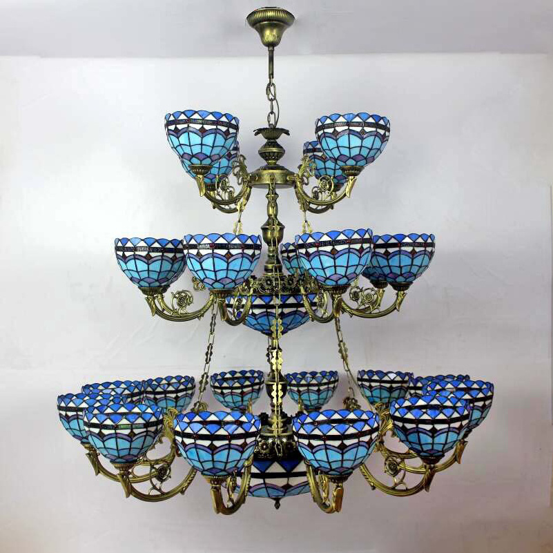 European Vintage Creative Mediterranean Style Double Custom Chandelier Stained Glass Art Hotel Villa Luxury Chandelier